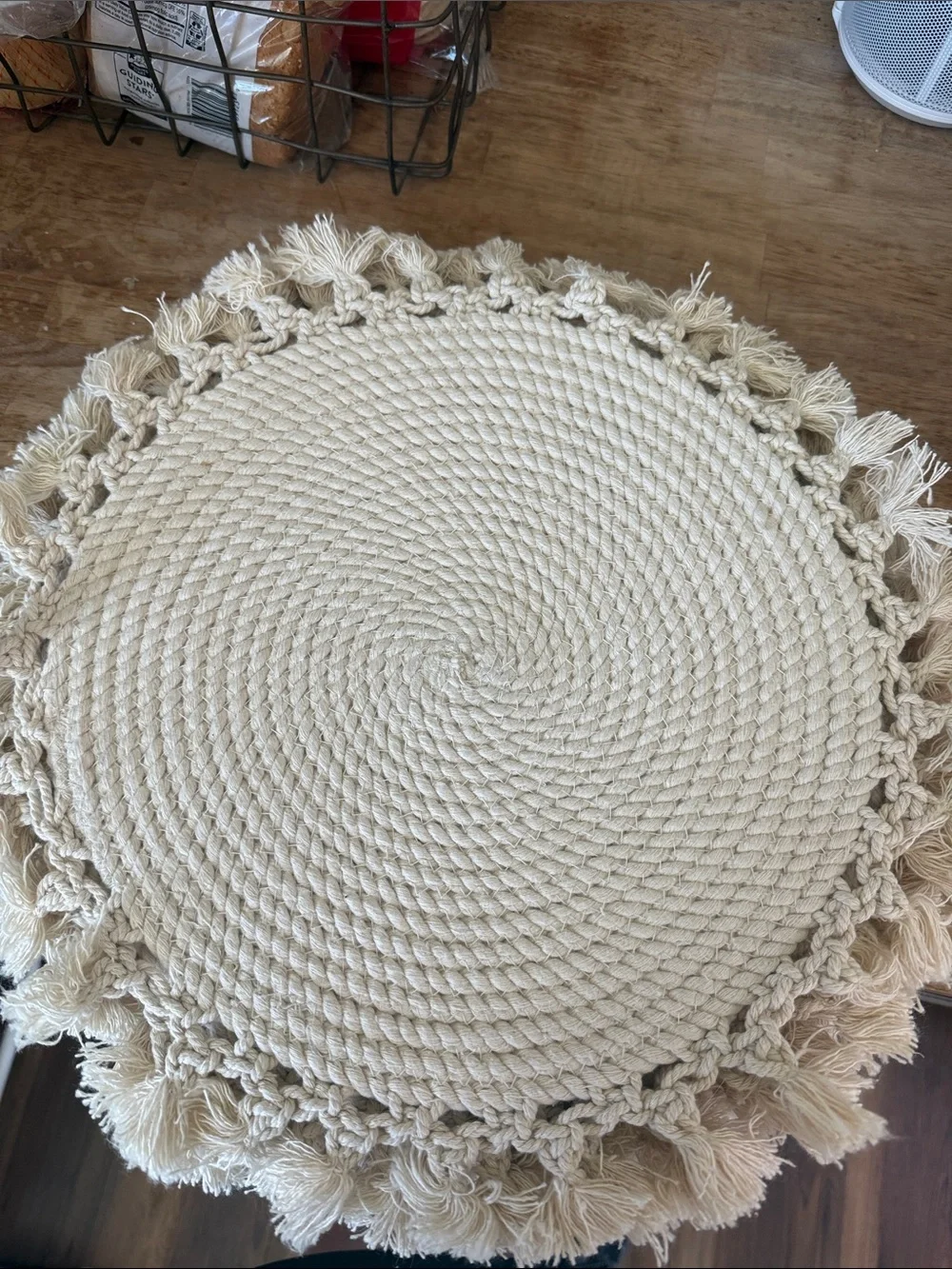 8- Handwoven Round Macramé Placemat - Natural Cream
